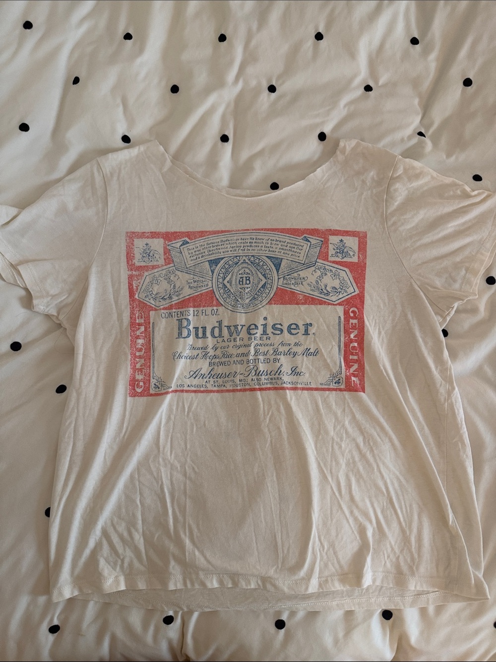 Budweiser White Tee with Red & Blue Label Print